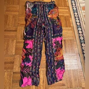 Farm Rio Multicolor Floral Scarves Print Silky Pants